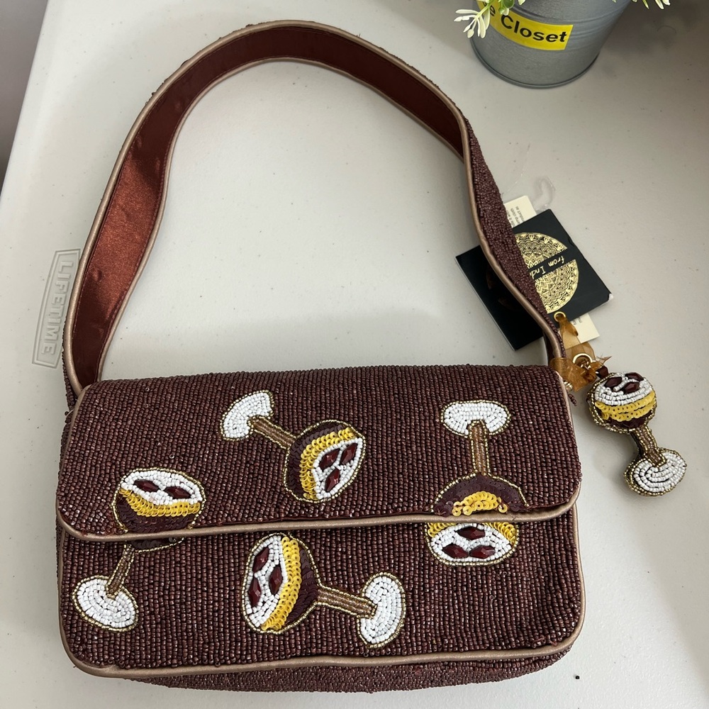 Brown Beaded Shoulder Bag
